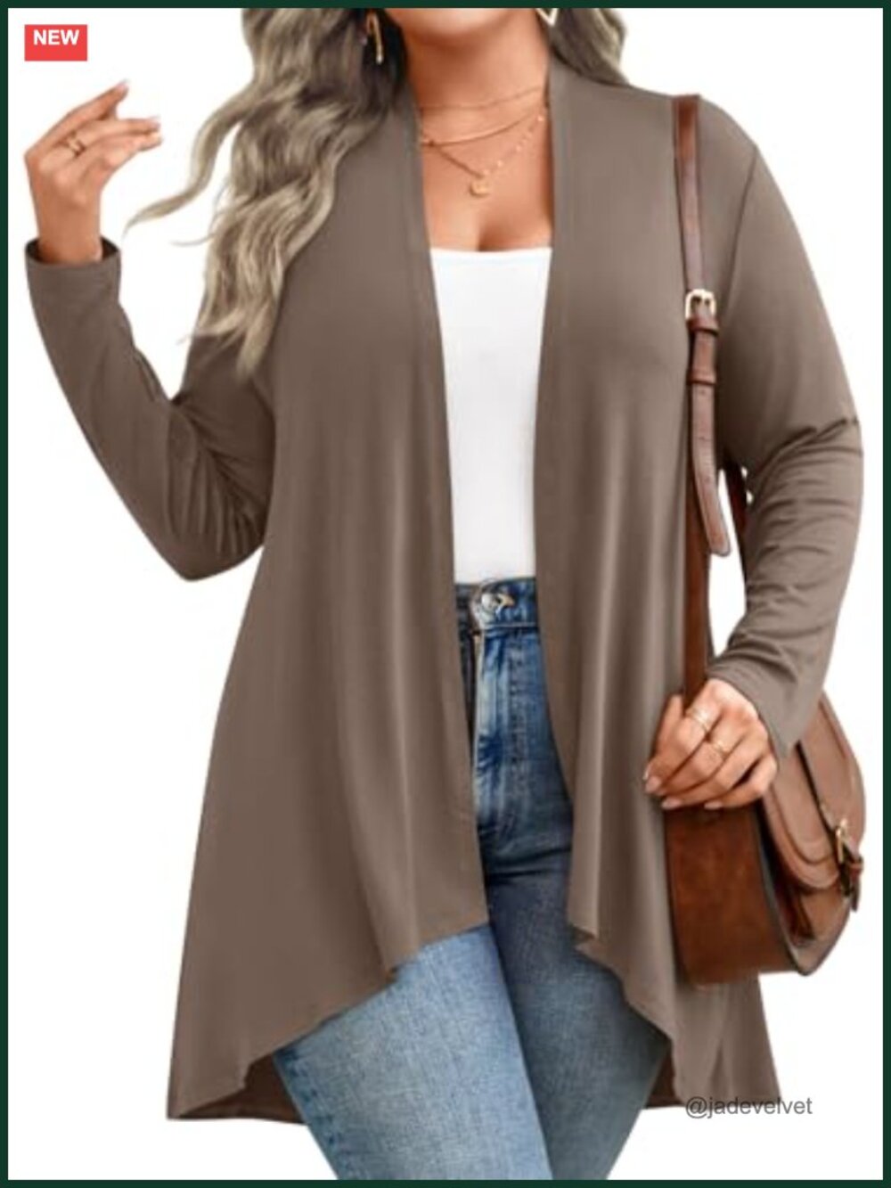 Plus Size Open Front Cardigan 95% Rayon 5% Spandex Long Sleeve Casual